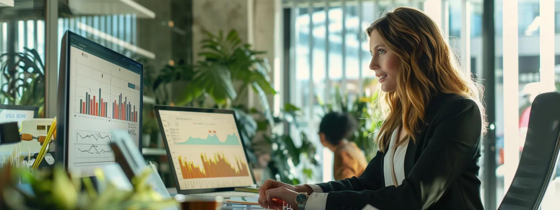 a modern, elegantly designed office environment featuring a confident buyers agent engaged in a professional consultation with a prospective client, surrounded by property listings and market analysis charts, highlighting the importance of expertise in real estate transactions on the gold coast.