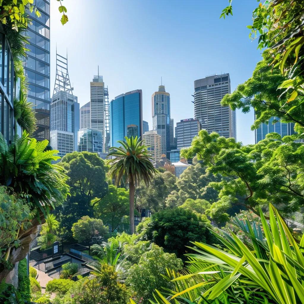 Melbourne skyline with lush greenery in the foreground, highlighting urban living and property investment potential.