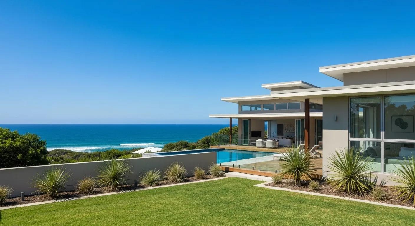A sleek, modern home in Byron Bay, showcasing the area's high-end property market and average prices