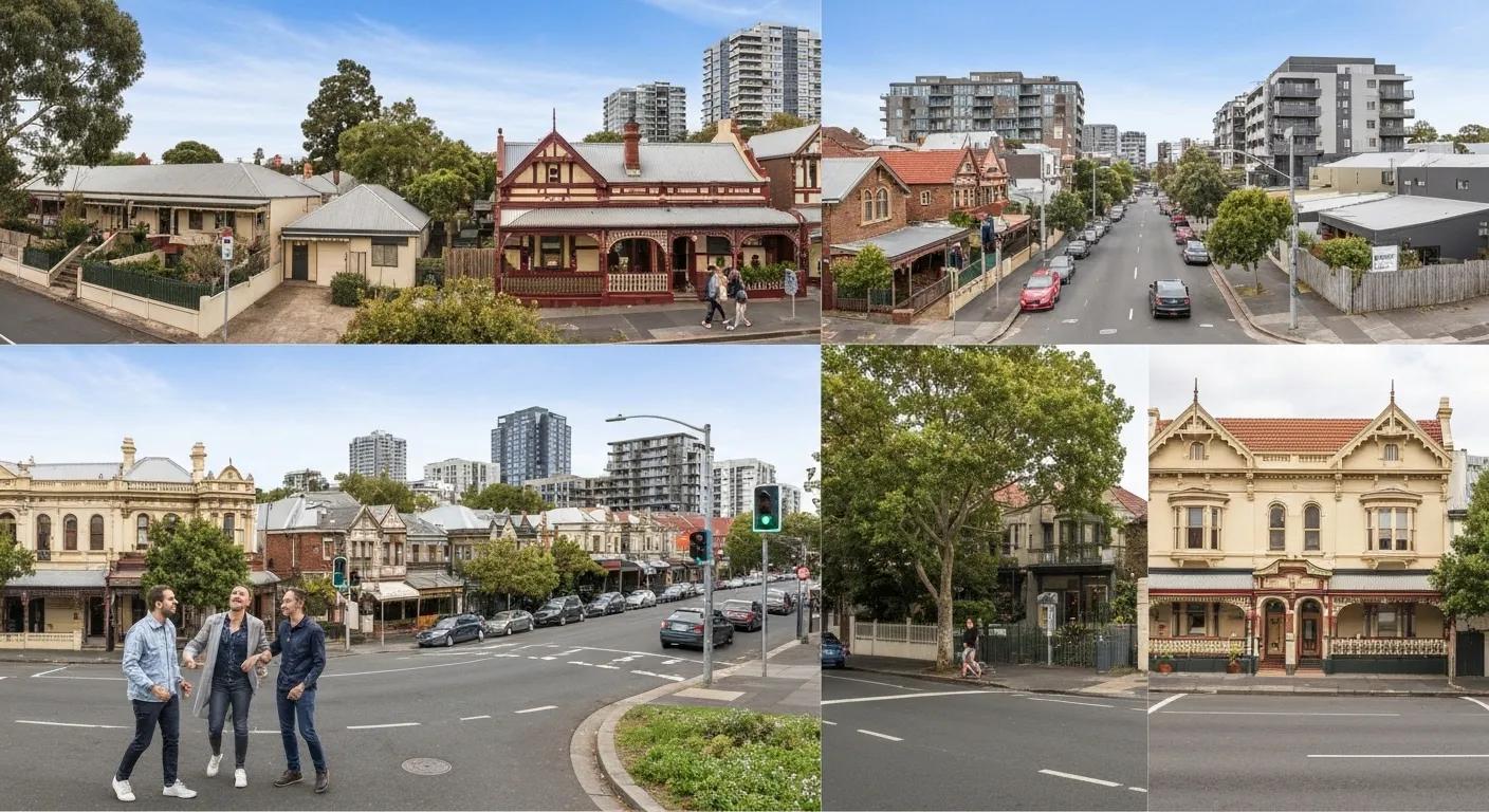 Panoramic view of a thriving Melbourne neighbourhood, showcasing its community and property trends
