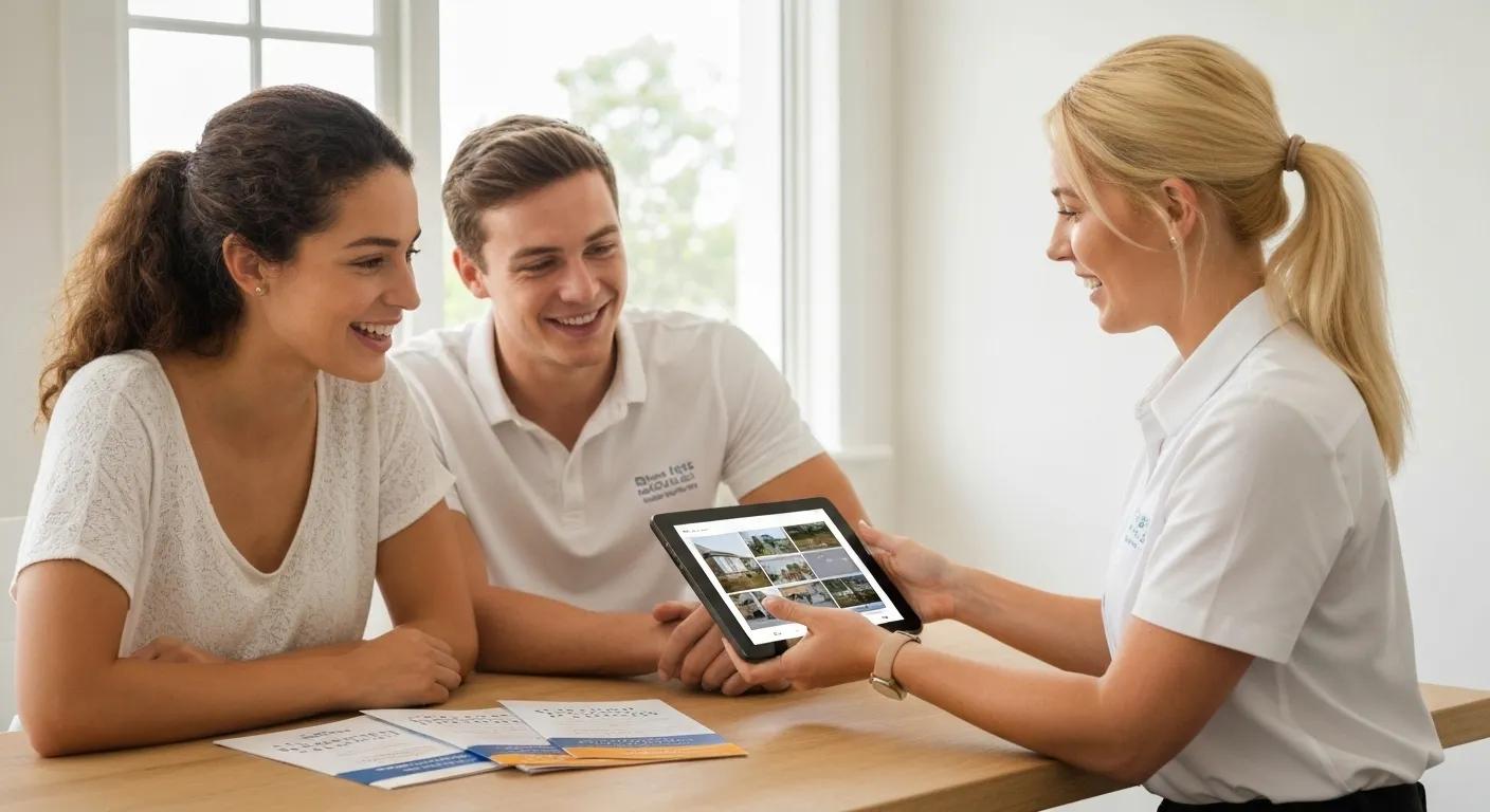 A buyers agent guiding a couple through property choices, illustrating the smooth relocation process in Byron Bay