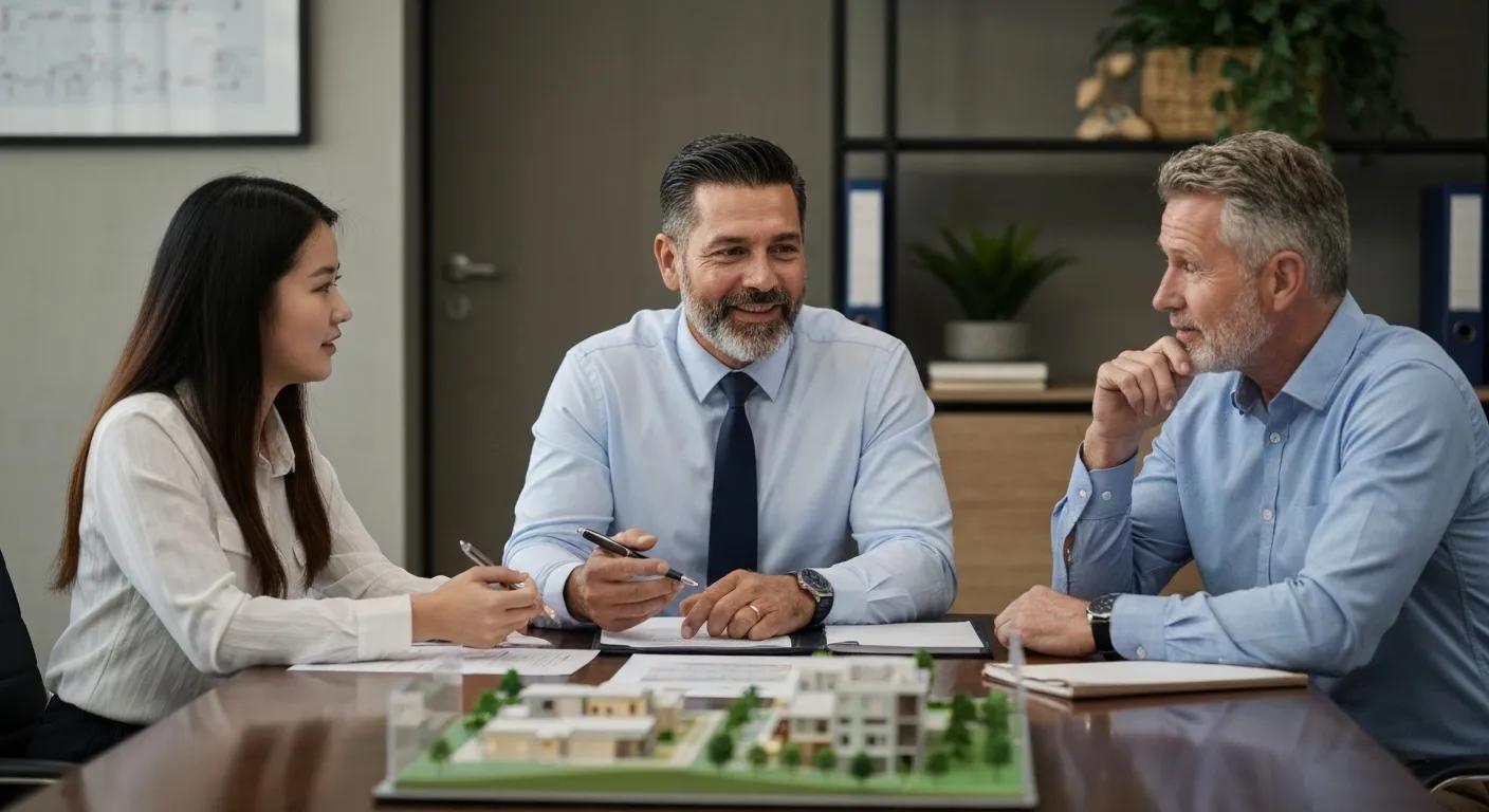 Expert buyers agent in discussion with clients about property negotiation