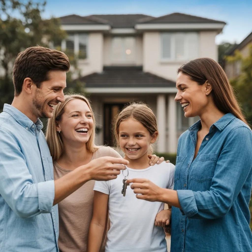 A delighted family celebrating their successful off-market property purchase in Sydney