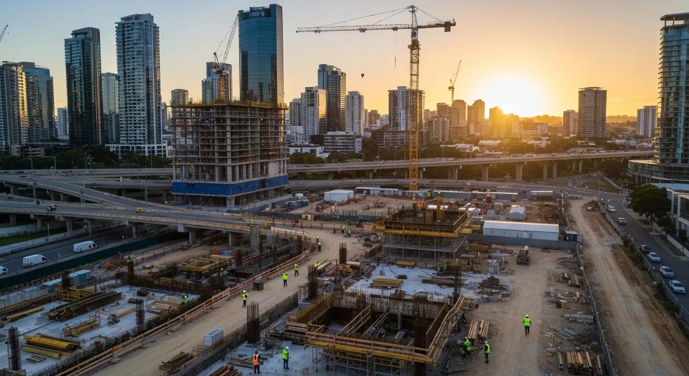 Construction site of a major infrastructure project in Brisbane influencing local property values