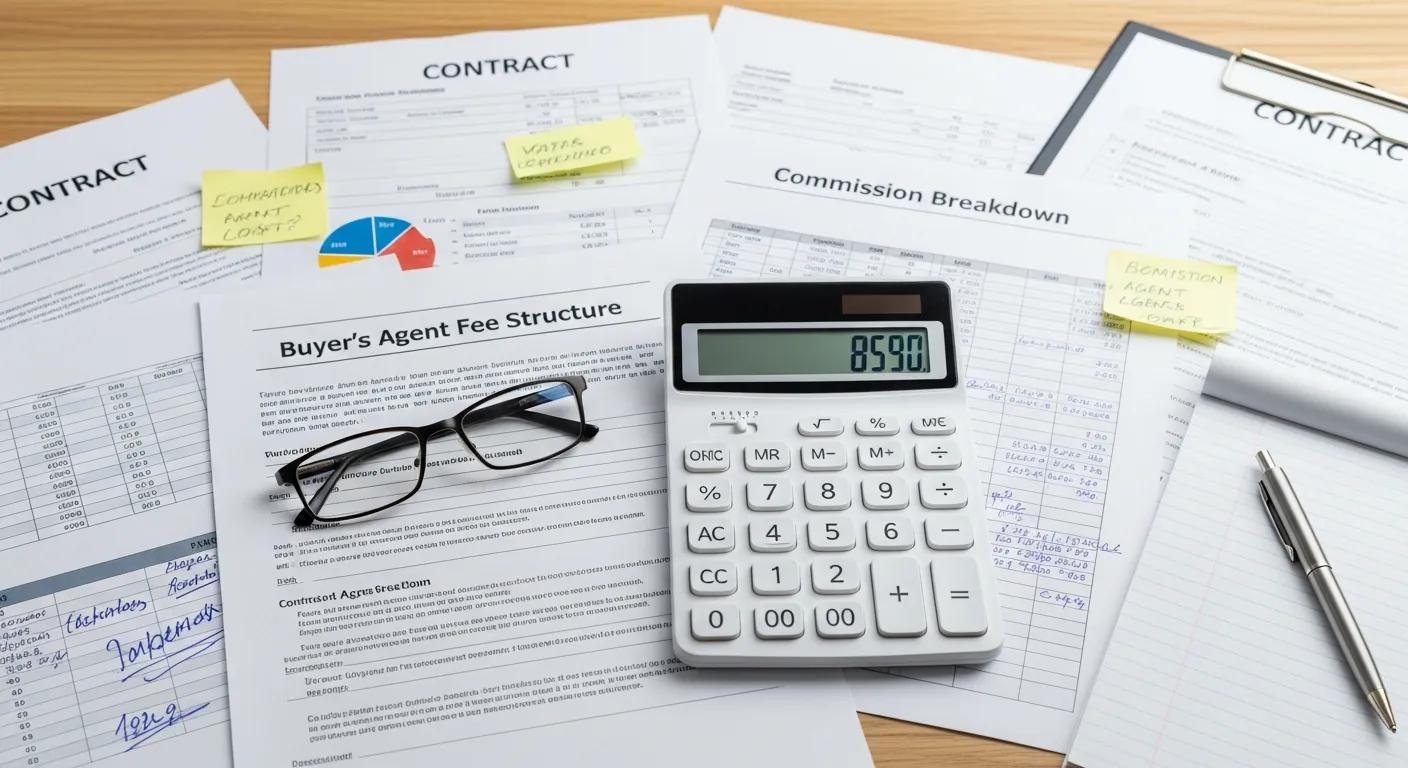 Calculator and paperwork on a desk — getting to grips with buyer’s agent costs