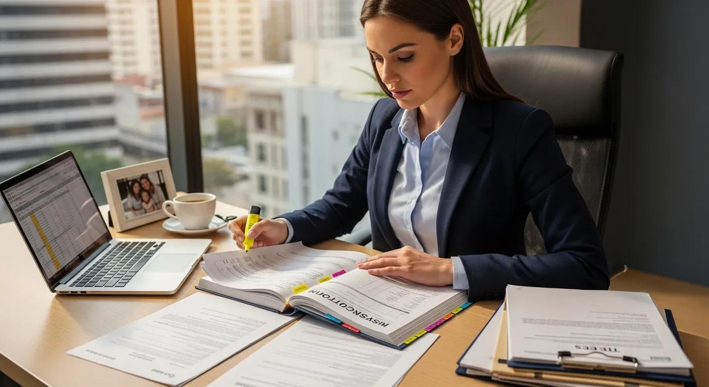 Buyer's agent reviewing inspection reports and property documents at a desk