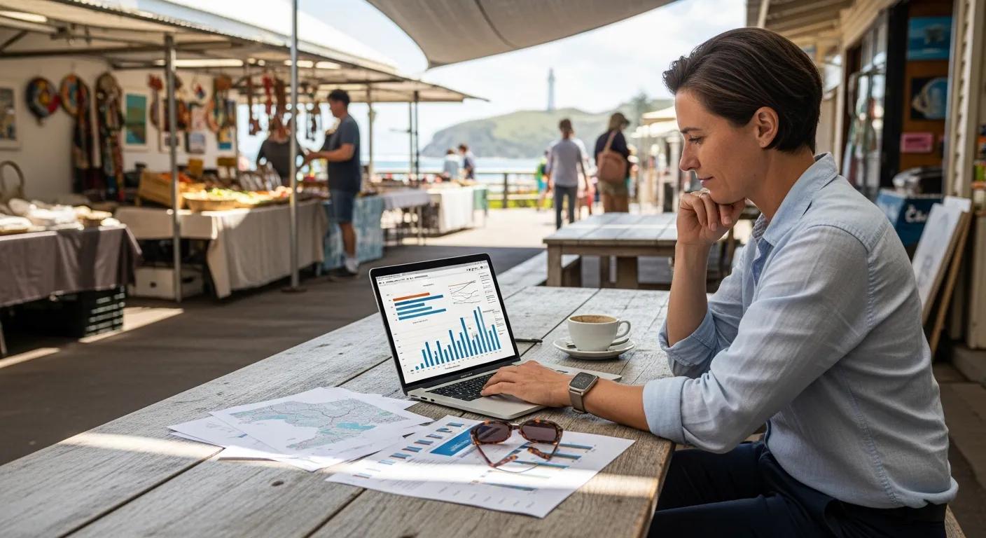 Agent reviewing local Byron Bay market data to highlight trends and opportunities