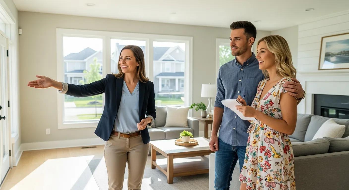 Buyers agent showing a couple through a property during a viewing